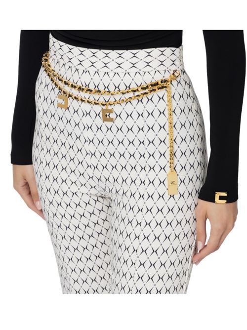 Palazzo trousers in rhombus-print crêpe with chain ELISABETTA FRANCHI | PAS3546E2.E84